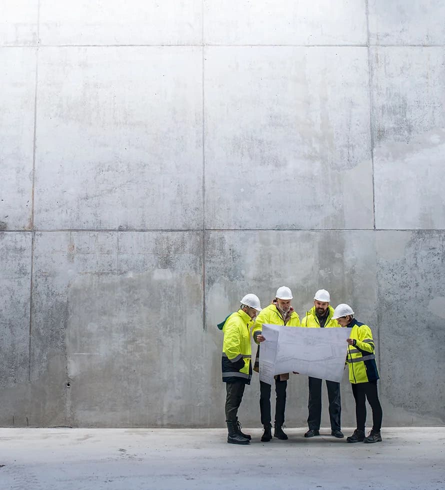 group of executives looking at floor plan