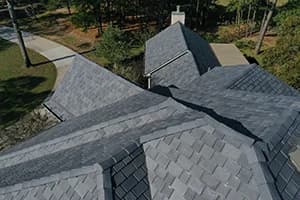 aerial view of gray composite roof