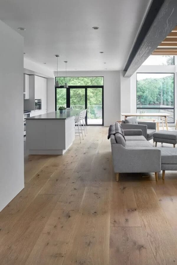 modern living room in white oak laminate flooring