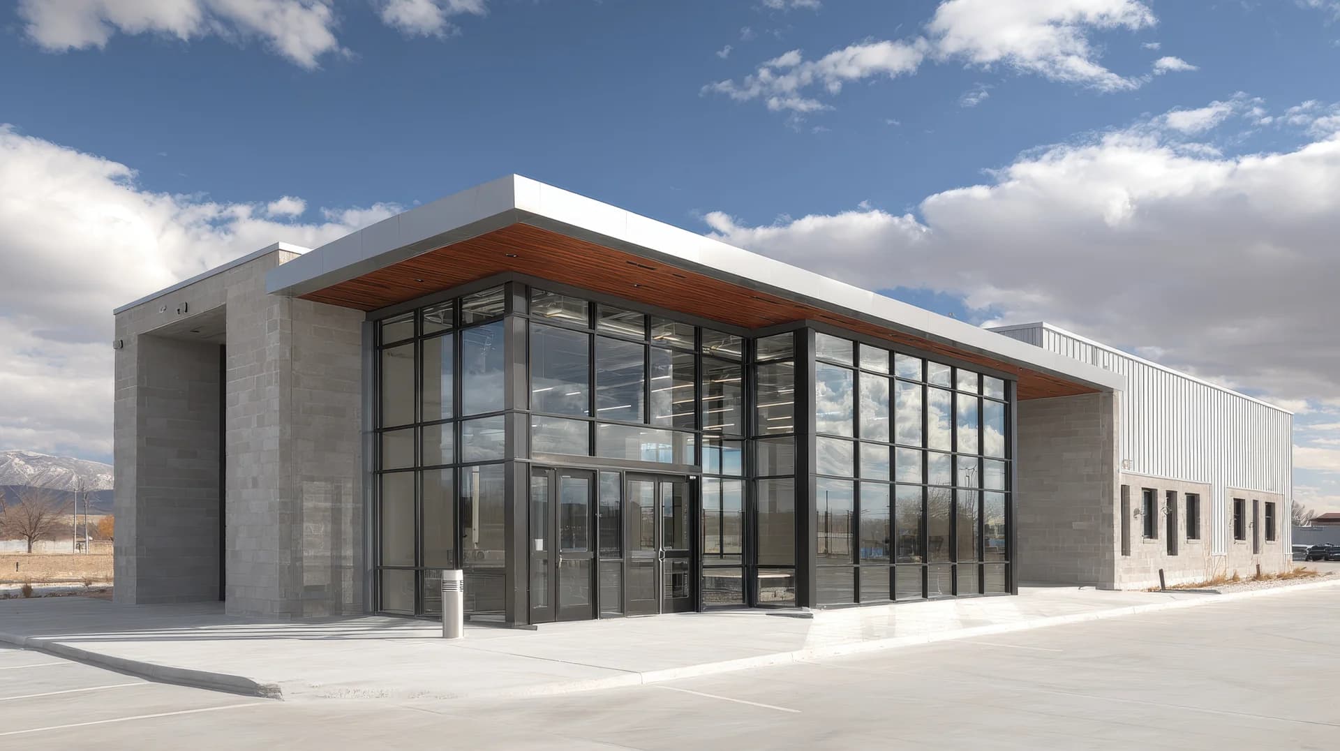 Modern commercial building in Utah designed for low voltage systems and secure facility operations