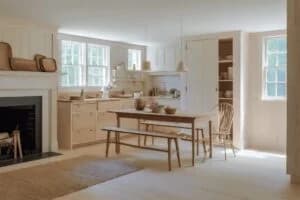 Wide plank hardwood in country kitchen