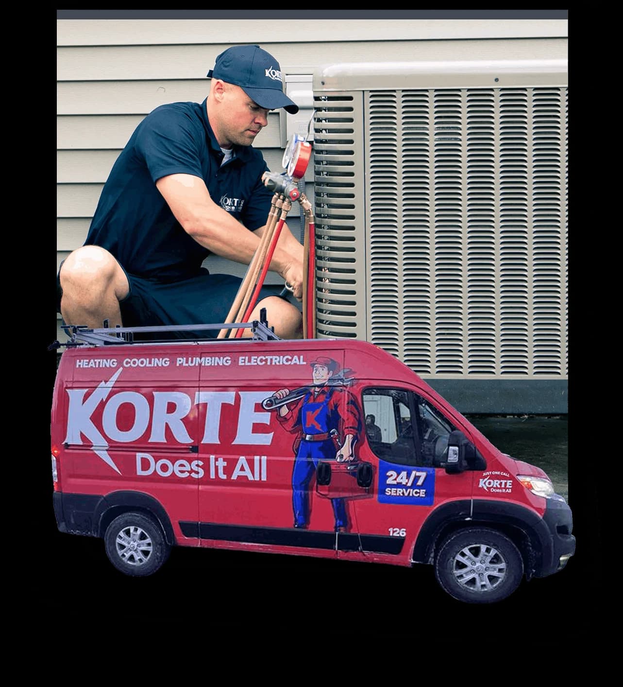 Korte technician repairing outdoor HVAC unit