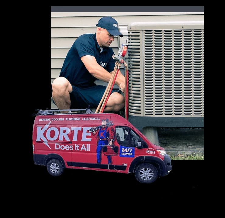 Korte technician repairing outdoor HVAC unit