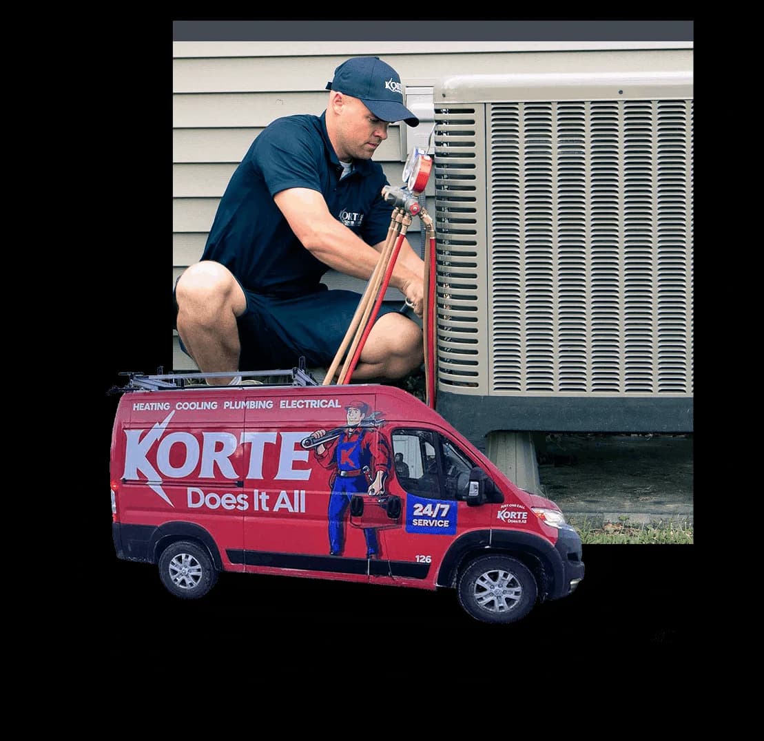 Korte technician repairing outdoor HVAC unit