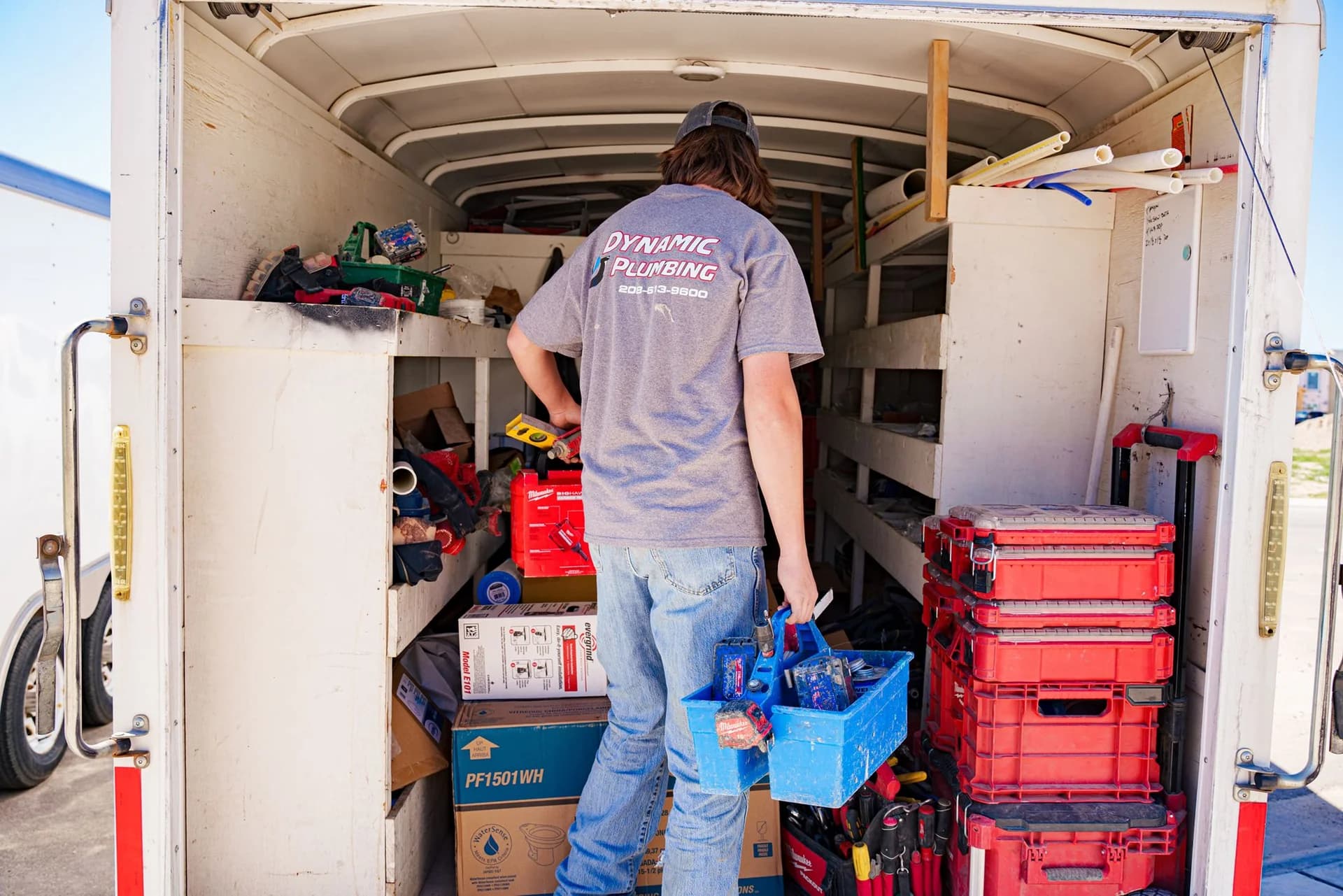 Dynamic Plumbing team member in trailer