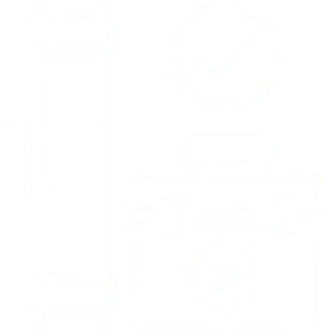 Pipeline, toolbox, checkmark icon on black background.