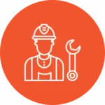Worker icon with wrench on orange background.