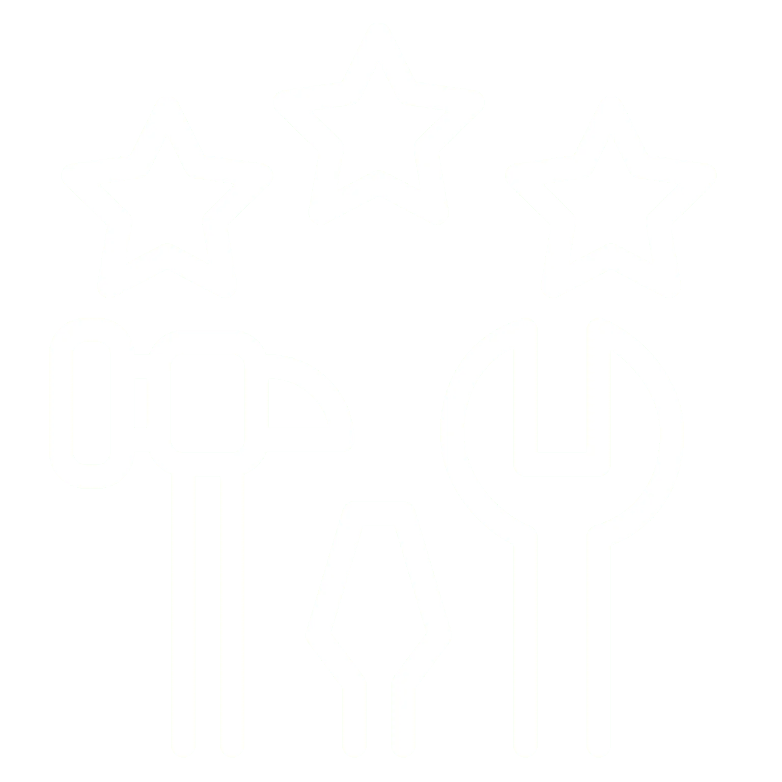Tools and stars icon on black background.