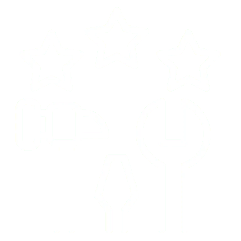 Tools and stars icon on black background.