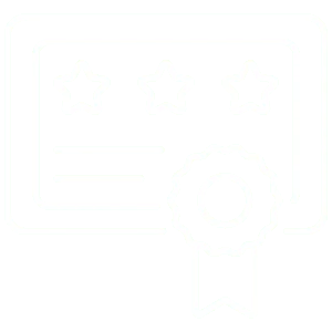 Certificate with stars and ribbon icon.