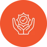 Hands holding checkmark symbol on orange background.