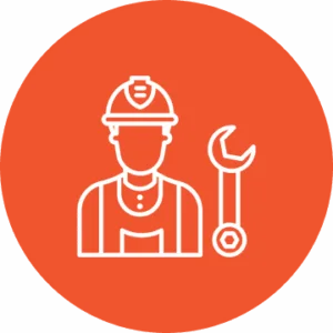 Worker icon with wrench on orange background.