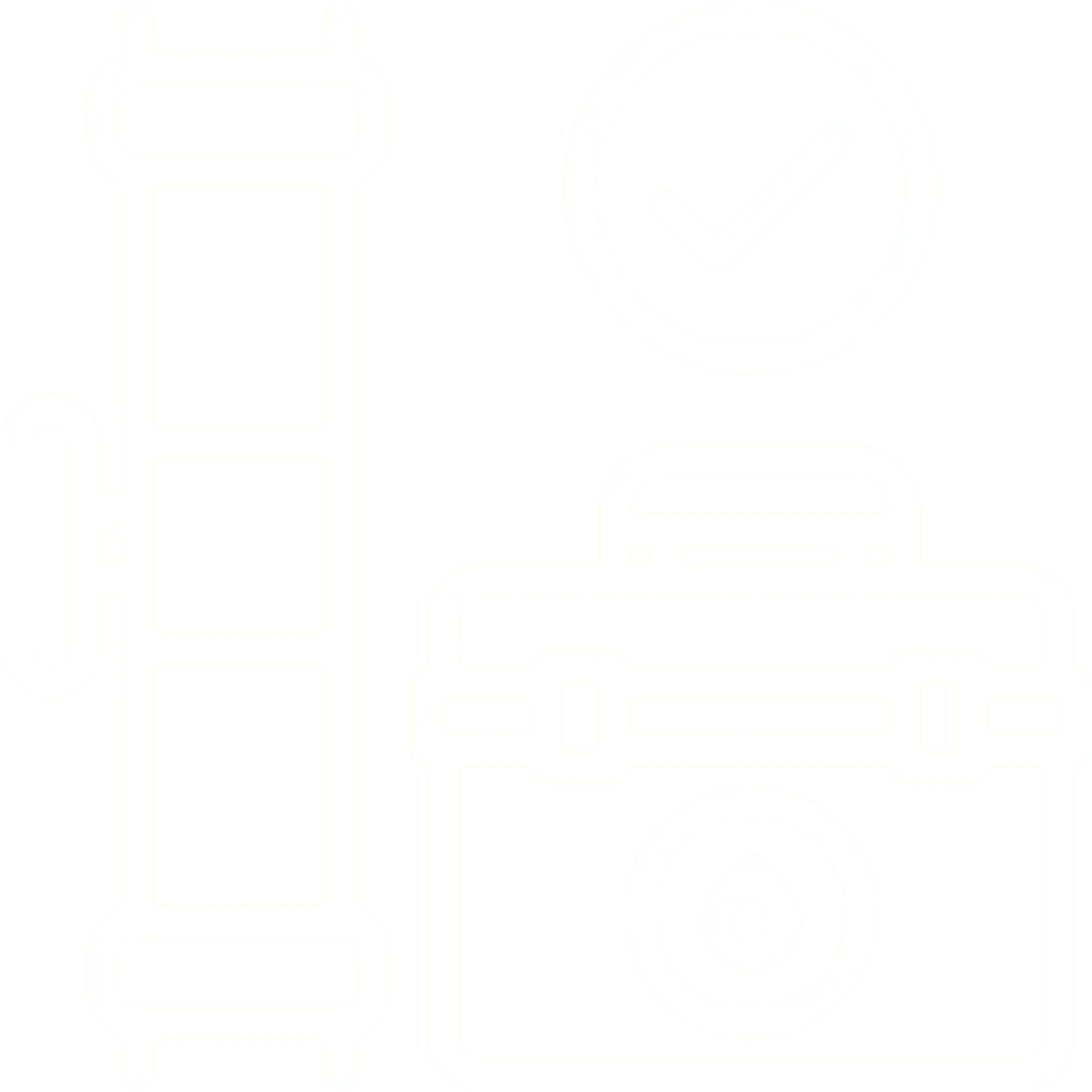 Pipeline, toolbox, checkmark icon on black background.