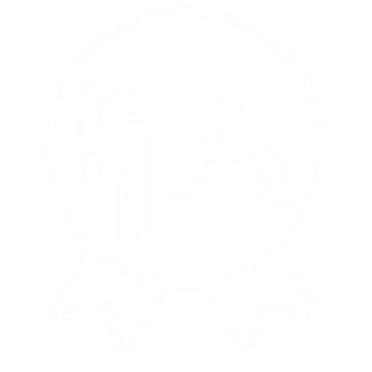 Plumbing symbol with wrench and faucet.