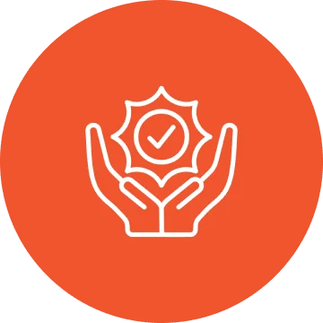 Hands holding checkmark symbol on orange background.