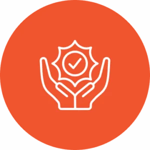 Hands holding checkmark symbol on orange background.