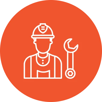 Worker icon with wrench on orange background.
