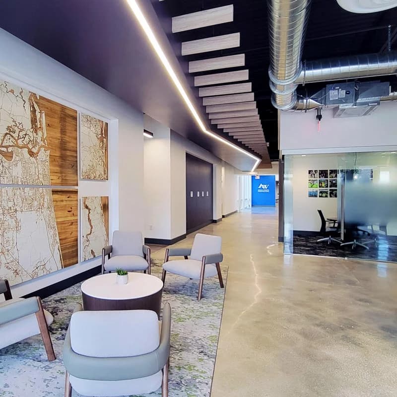 stained concrete floor in commercial lobby