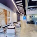 stained concrete floor in commercial lobby