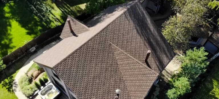 aerial view of a new shingle roof